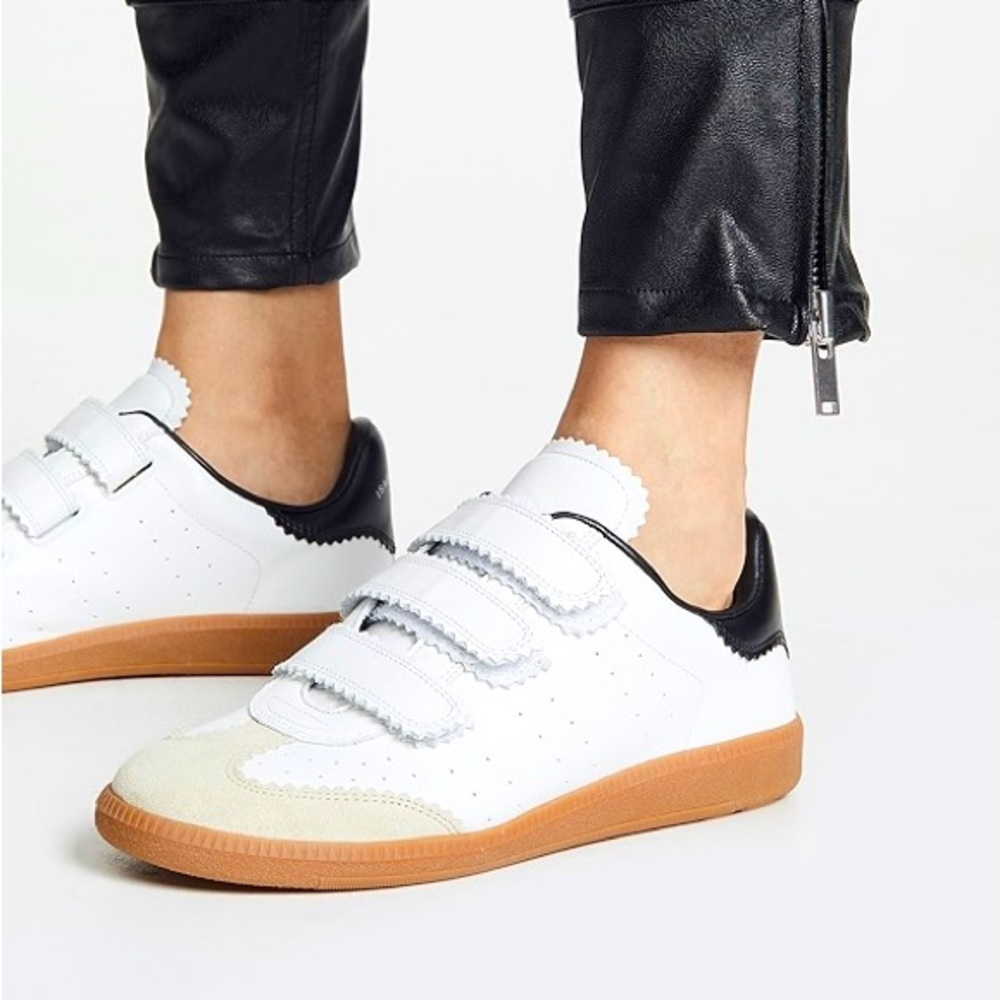 Isabel Marant White Black Tan Gum Sole Velcro Sneakers used/ worn!